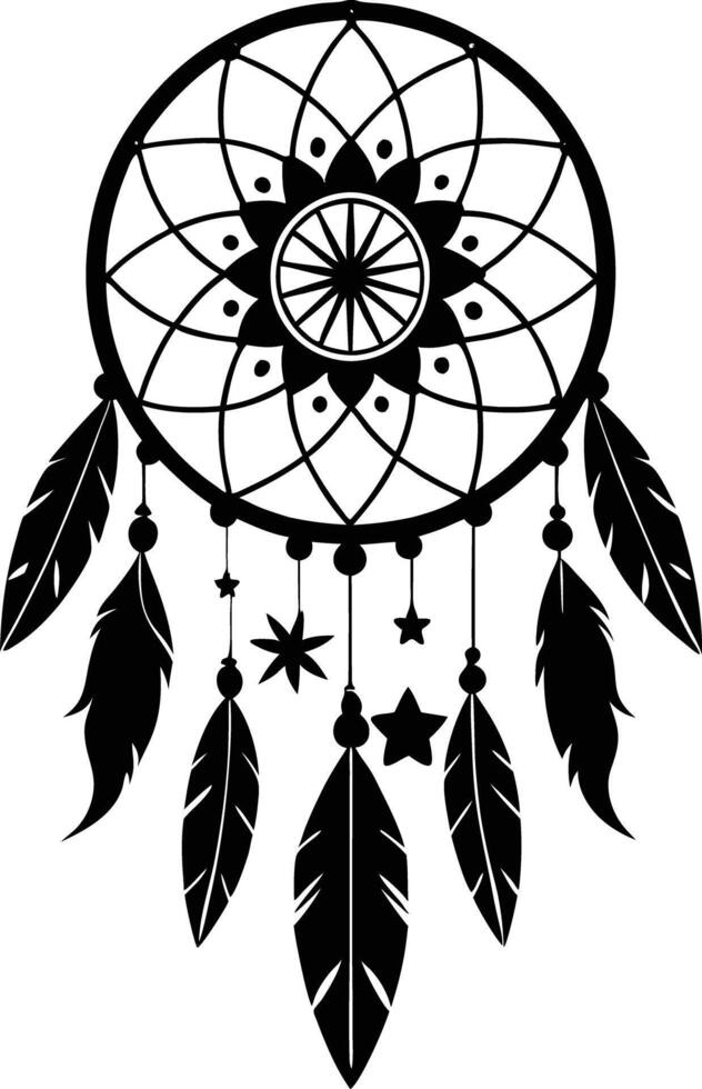 traditional dreamcatchers ornament illustration black and white vector