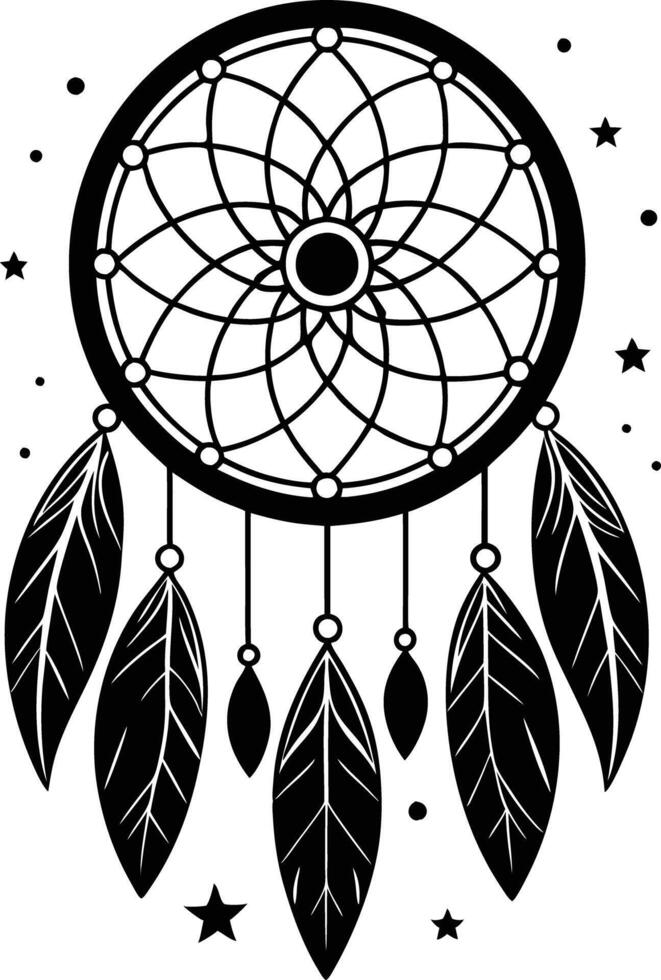 traditional dreamcatchers ornament illustration black and white vector