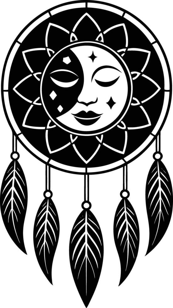 traditional dreamcatchers ornament illustration black and white vector
