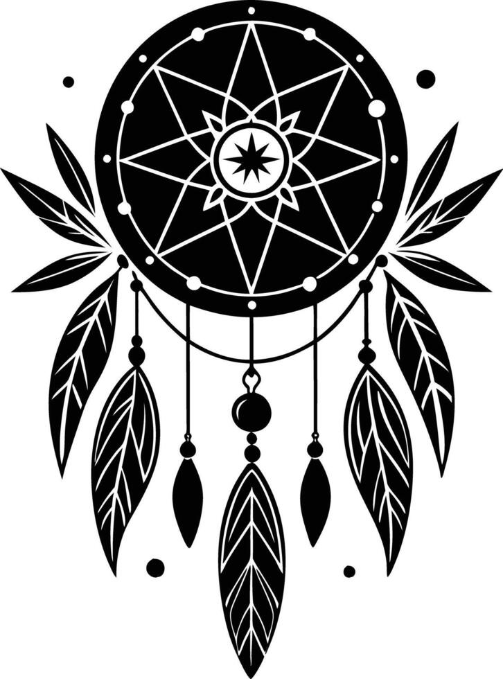 traditional dreamcatchers ornament illustration black and white vector