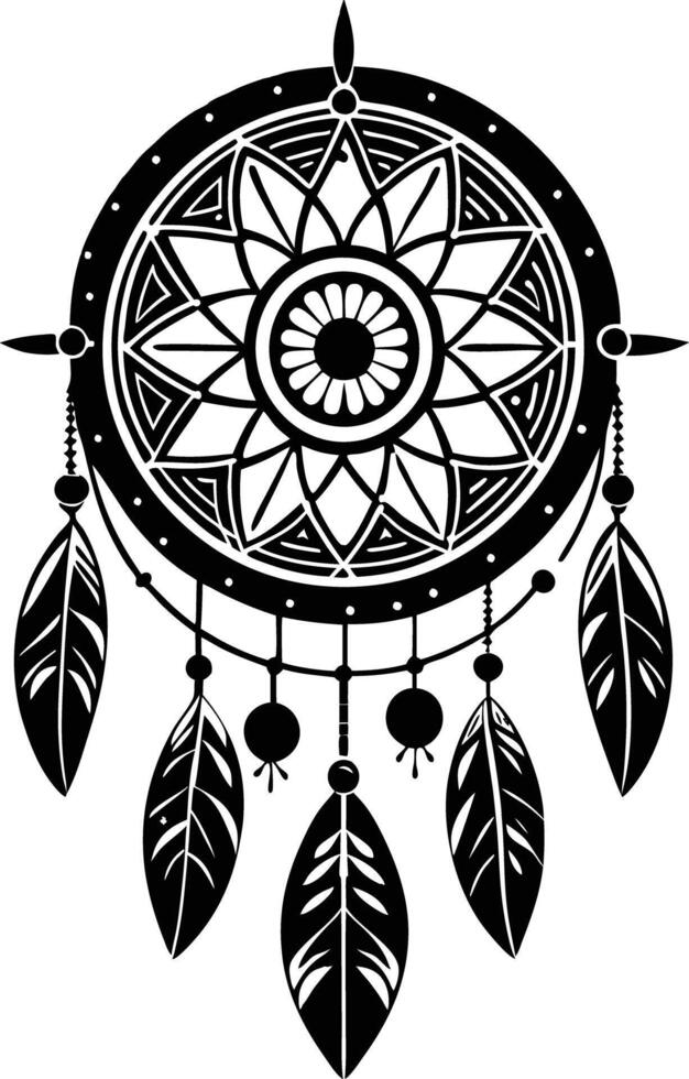 traditional dreamcatchers ornament illustration black and white vector