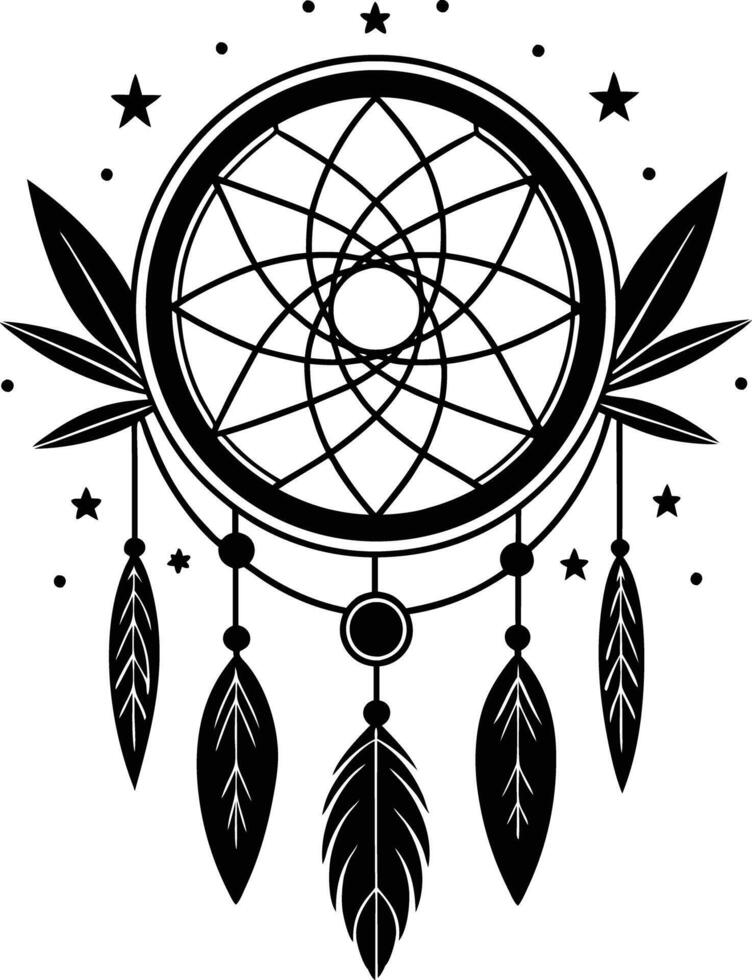 traditional dreamcatchers ornament illustration black and white vector