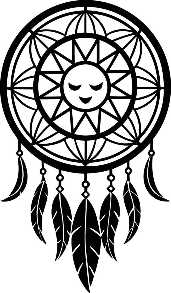 traditional dreamcatchers ornament illustration black and white vector