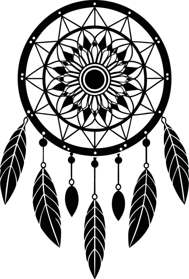 traditional dreamcatchers ornament illustration black and white vector