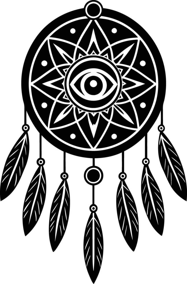 traditional dreamcatchers ornament illustration black and white vector