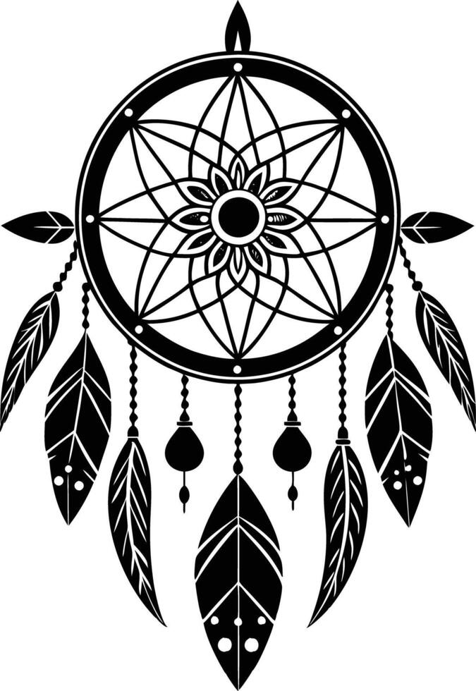 traditional dreamcatchers ornament illustration black and white vector