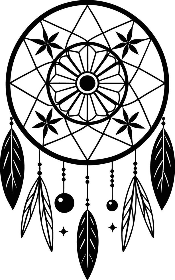 traditional dreamcatchers ornament illustration black and white vector