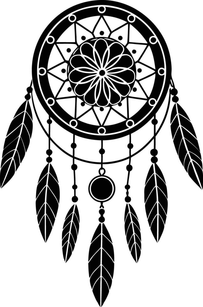 traditional dreamcatchers ornament illustration black and white vector
