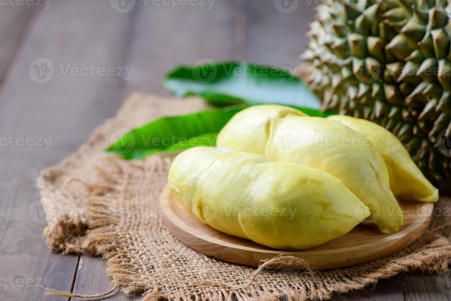 lava Durian Sisaket on wood plate, king of fruits photo