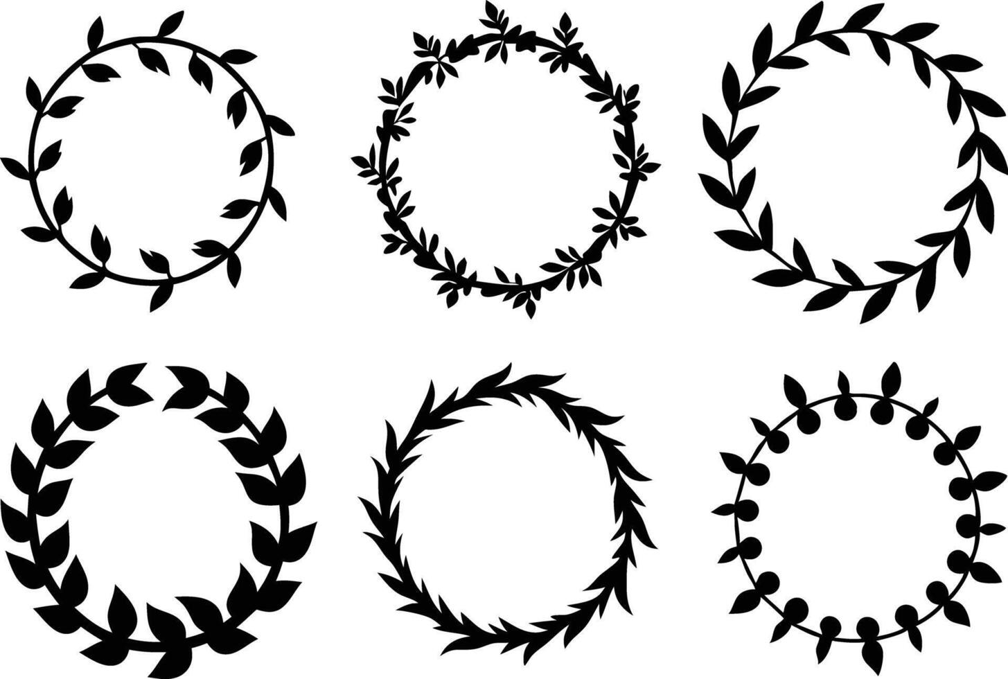 Hand drawn floral frame Leaf Wreath logo, wedding frame, invitation card template, on white background, vector