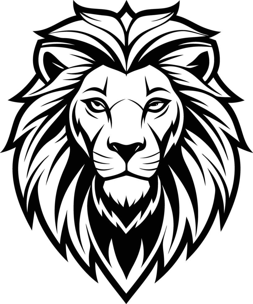 minimal lion head logo line art style black and white vector