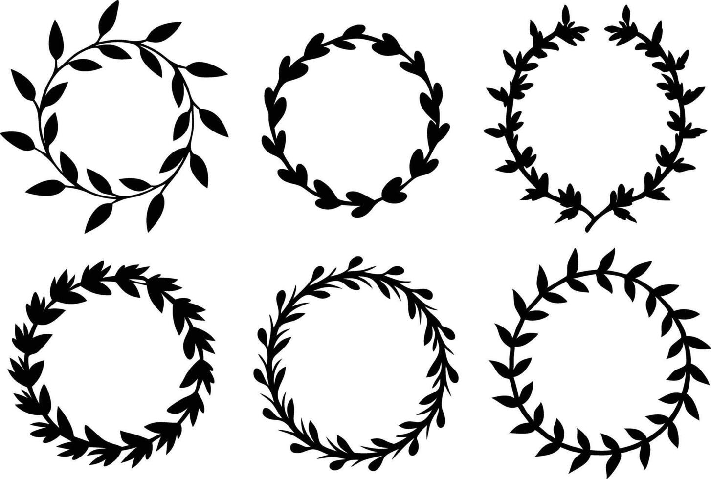 Hand drawn floral frame Leaf Wreath logo, wedding frame, invitation card template, on white background, vector