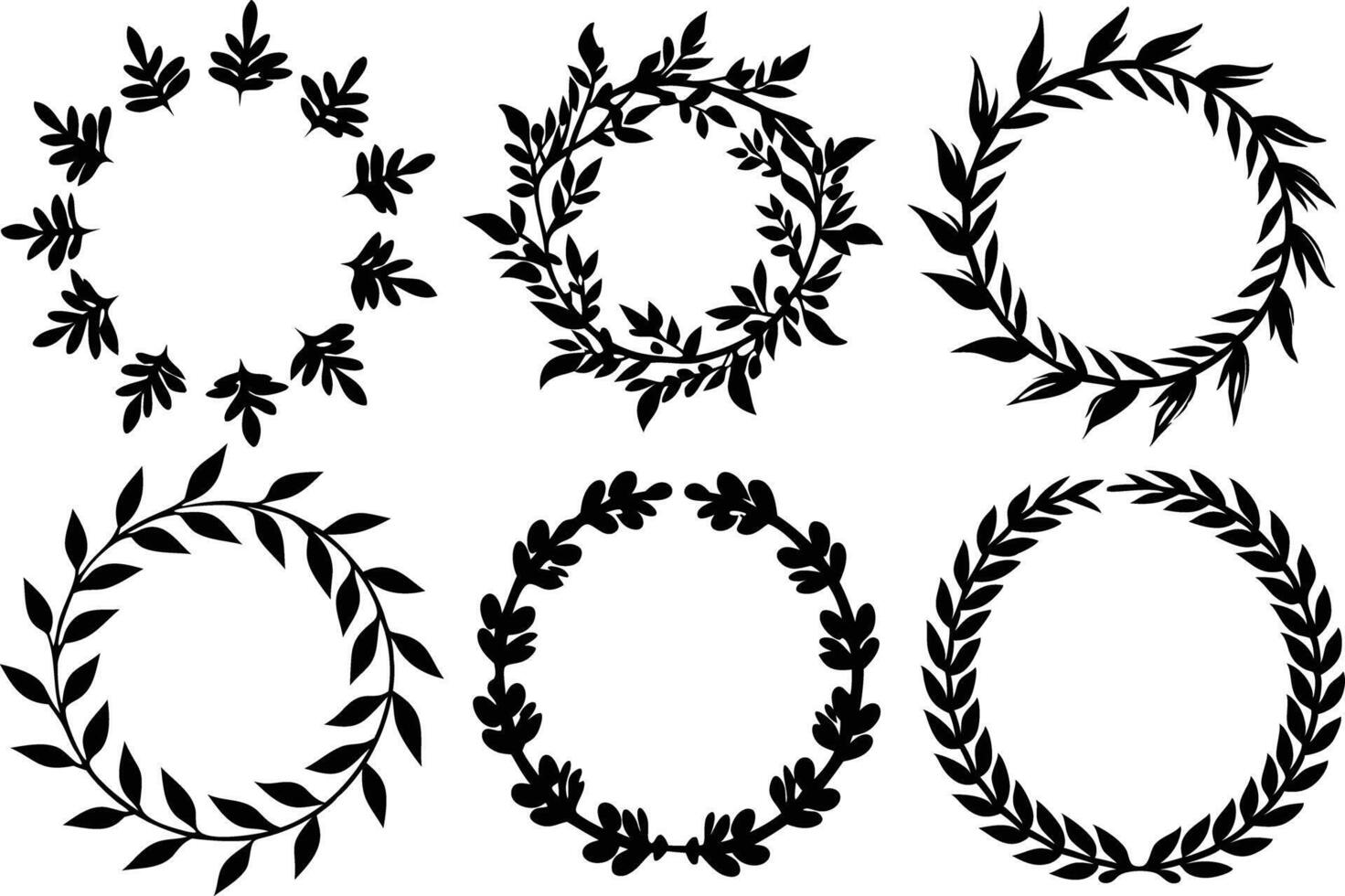 Hand drawn floral frame Leaf Wreath logo, wedding frame, invitation card template, on white background, vector