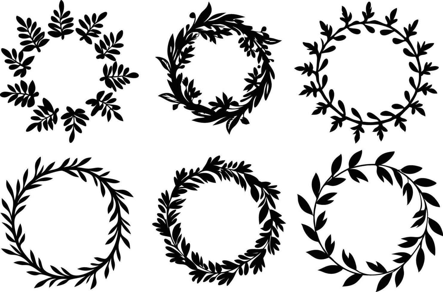Hand drawn floral frame Leaf Wreath logo, wedding frame, invitation card template, on white background, vector