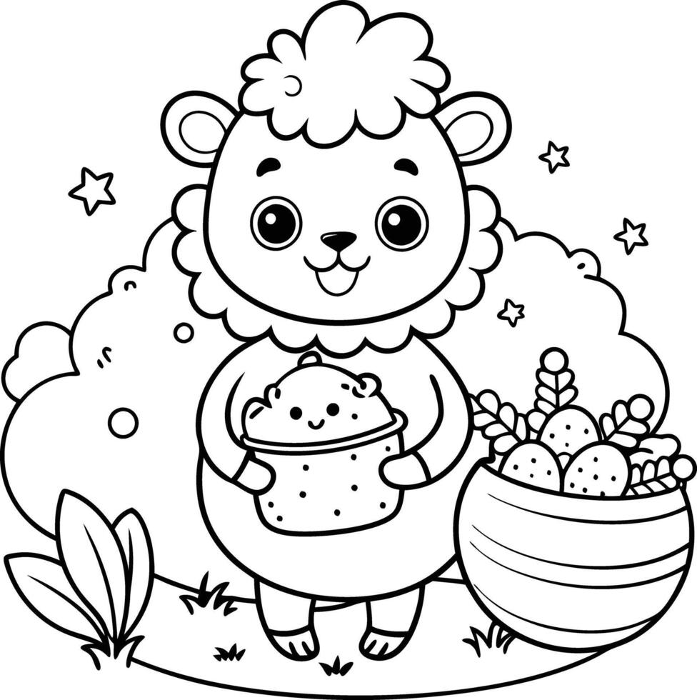 kid coloring page line art illustration black and white vector
