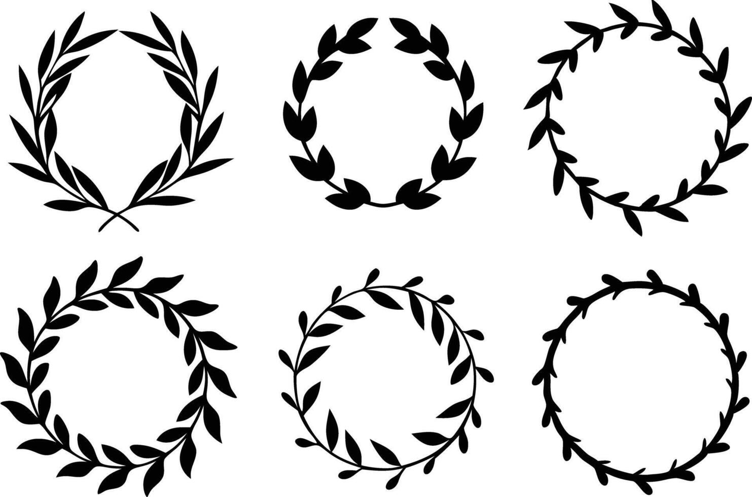 Hand drawn floral frame Leaf Wreath logo, wedding frame, invitation card template, on white background, vector