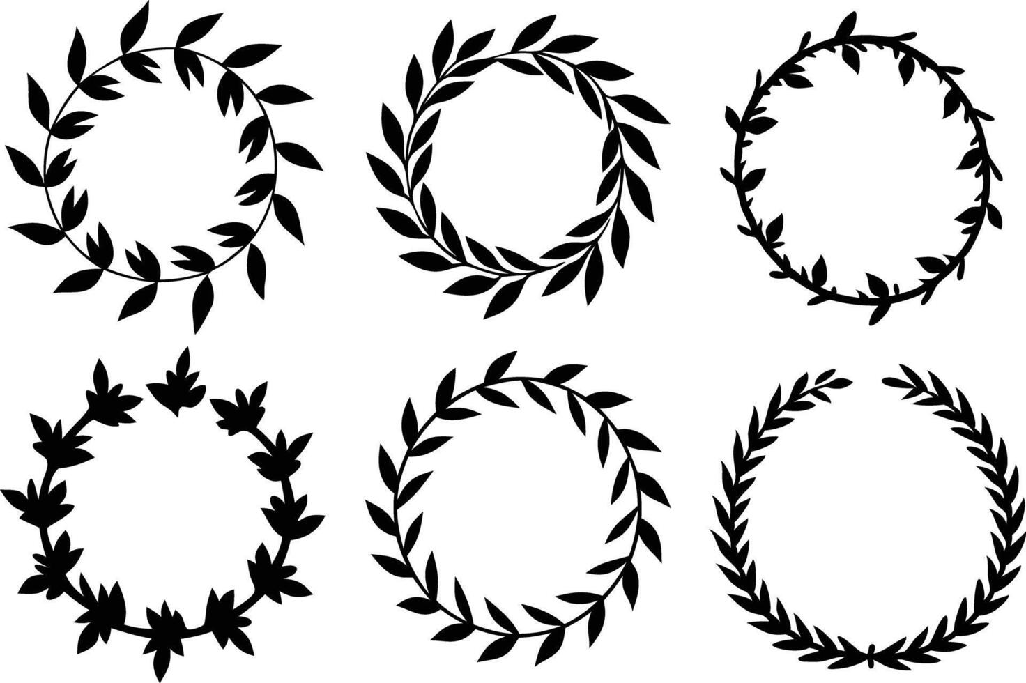 Hand drawn floral frame Leaf Wreath logo, wedding frame, invitation card template, on white background, vector