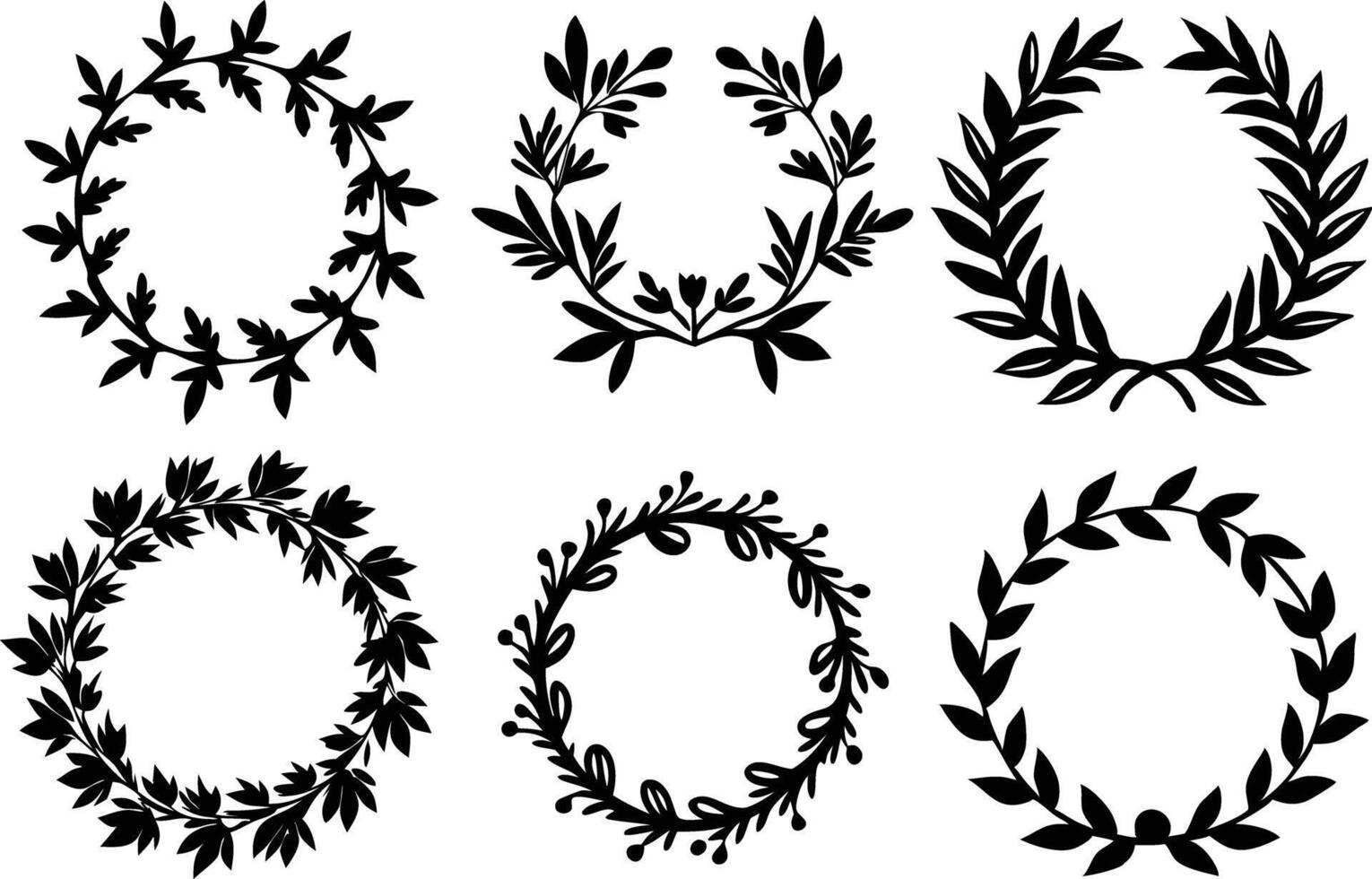 Hand drawn floral frame Leaf Wreath logo, wedding frame, invitation card template, on white background, vector