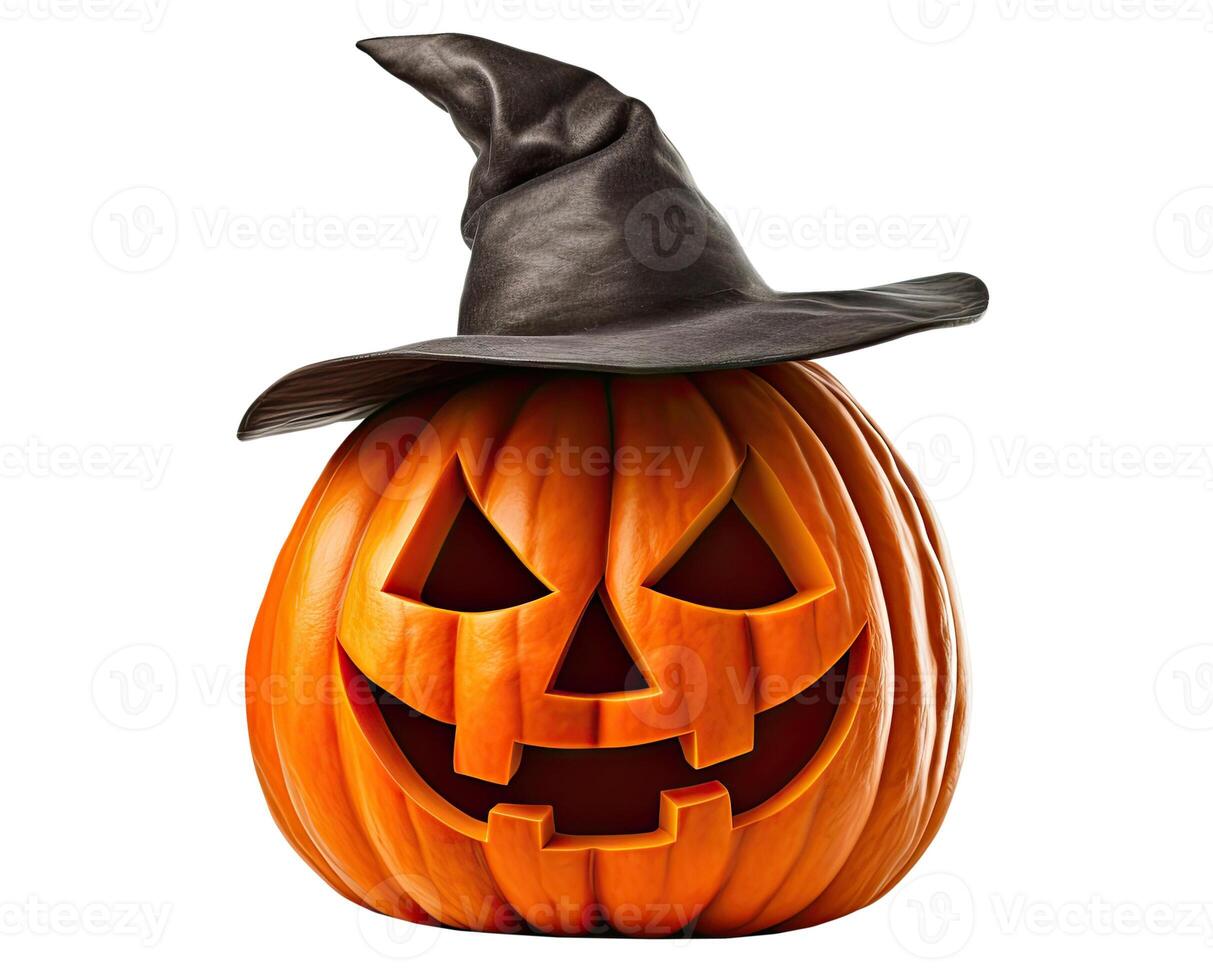 Halloween Pumpkin with Witch Hat, Isolated on White photo