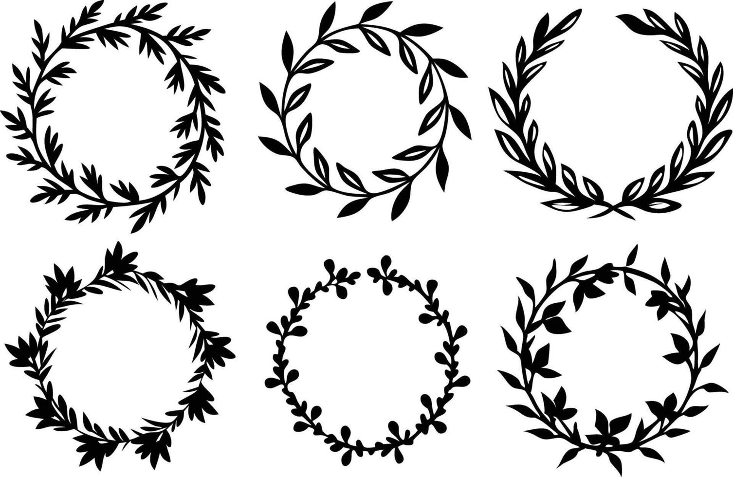 Hand drawn floral frame Leaf Wreath logo, wedding frame, invitation card template, on white background, vector