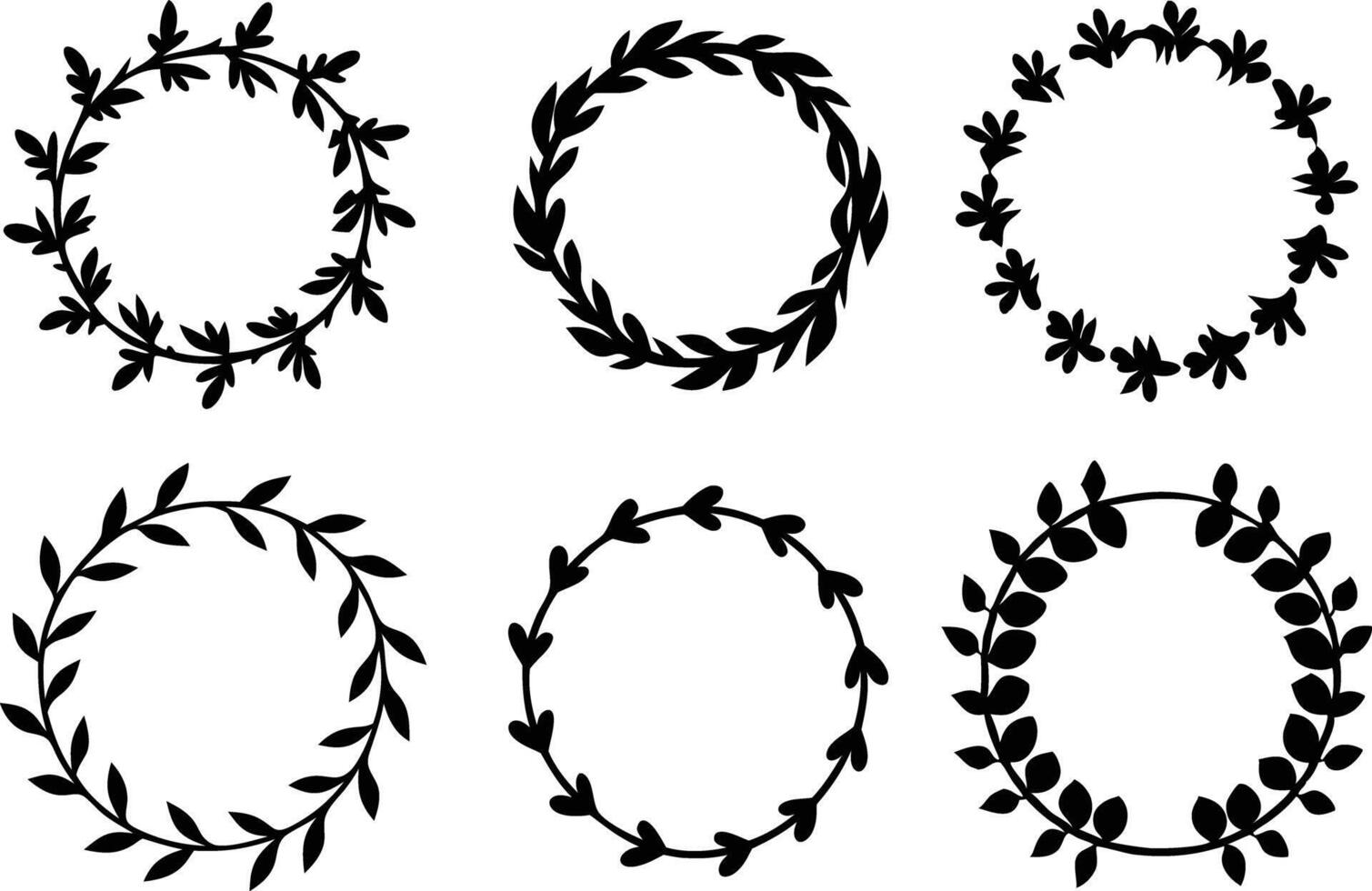 Hand drawn floral frame Leaf Wreath logo, wedding frame, invitation card template, on white background, vector