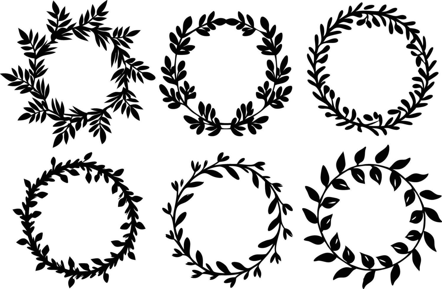 Hand drawn floral frame Leaf Wreath logo, wedding frame, invitation card template, on white background, vector