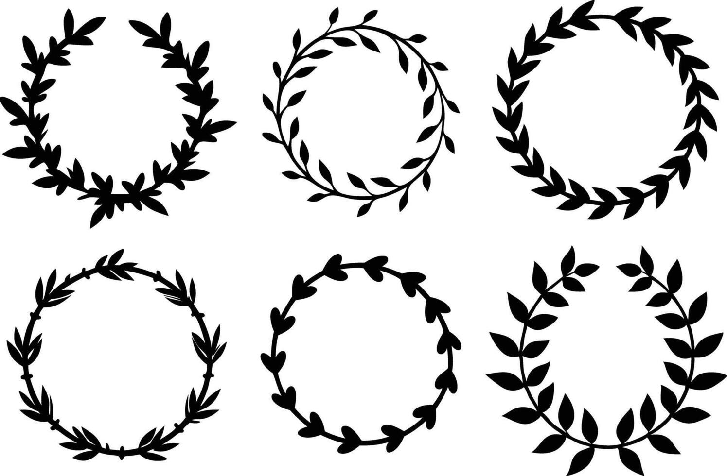 Hand drawn floral frame Leaf Wreath logo, wedding frame, invitation card template, on white background, vector