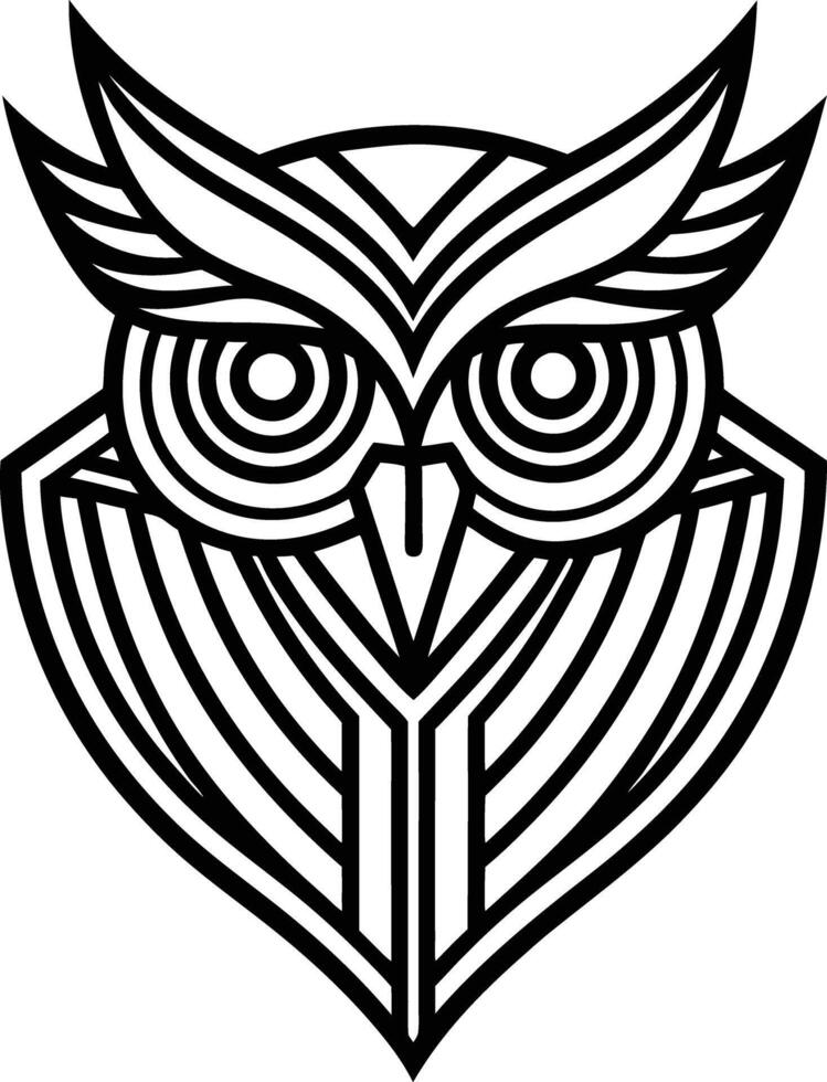 minimal linear owl logo illustration black and white vector