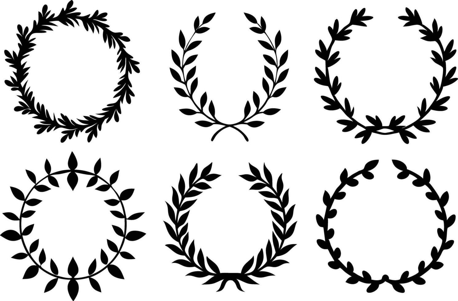 Hand drawn floral frame Leaf Wreath logo, wedding frame, invitation card template, on white background, vector