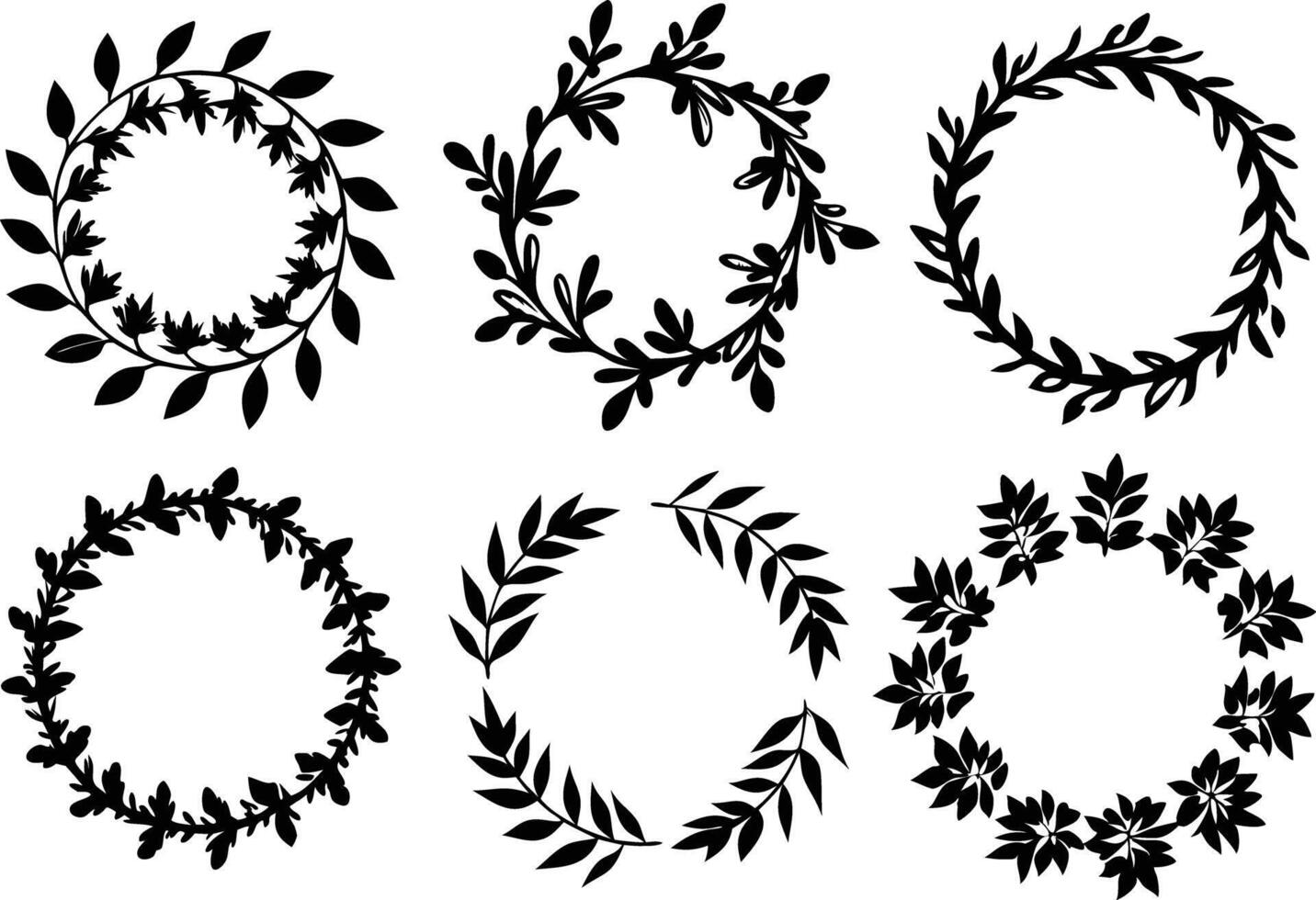 Hand drawn floral frame Leaf Wreath logo, wedding frame, invitation card template, on white background, vector