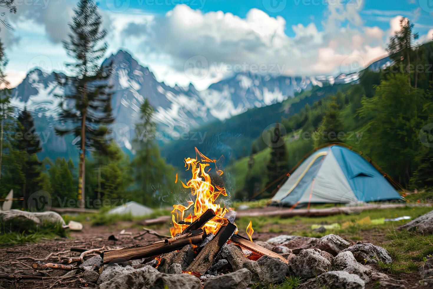 Fire Pit and Camp in Mountains photo