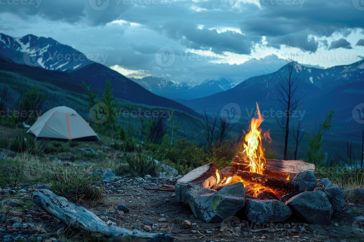 Fire Pit and Camp in Mountains photo