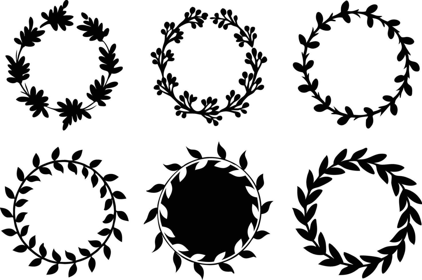 Hand drawn floral frame Leaf Wreath logo, wedding frame, invitation card template, on white background, vector