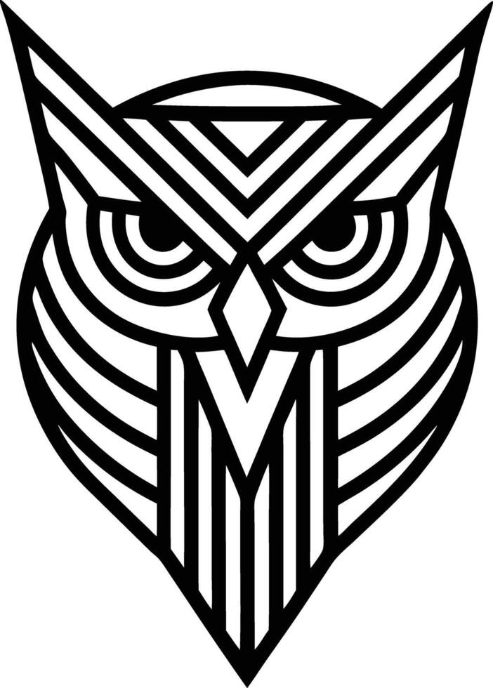 minimal linear owl logo illustration black and white vector