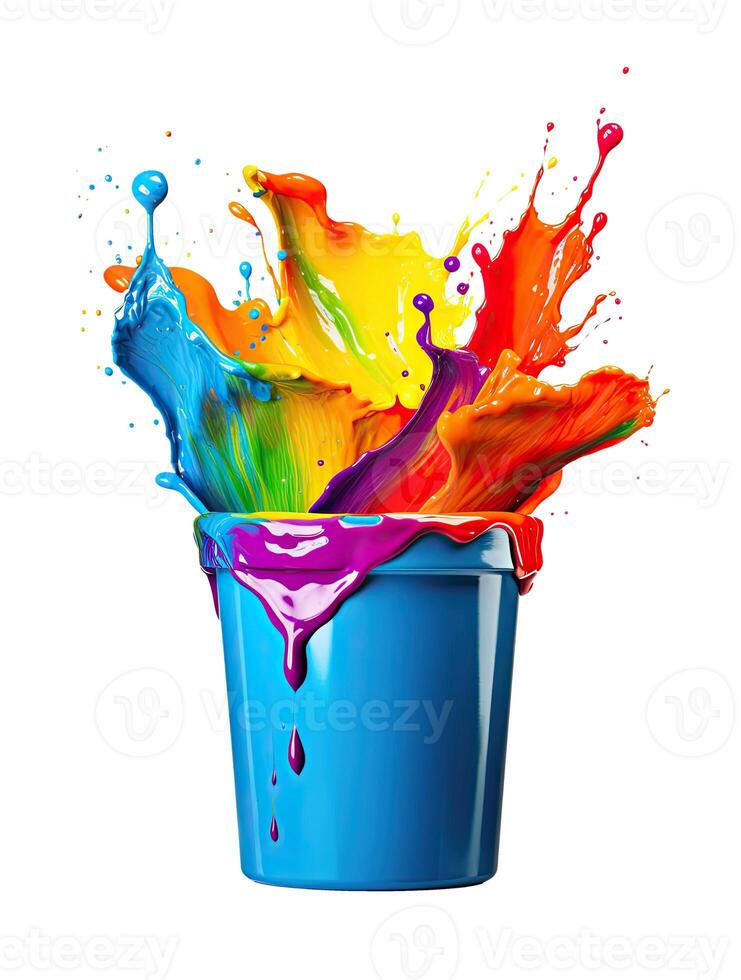 Bucket with Paint Splash, Isolated on White photo