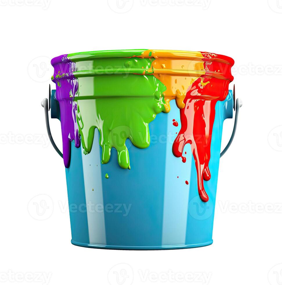 Bucket with Paint, Isolated on White photo