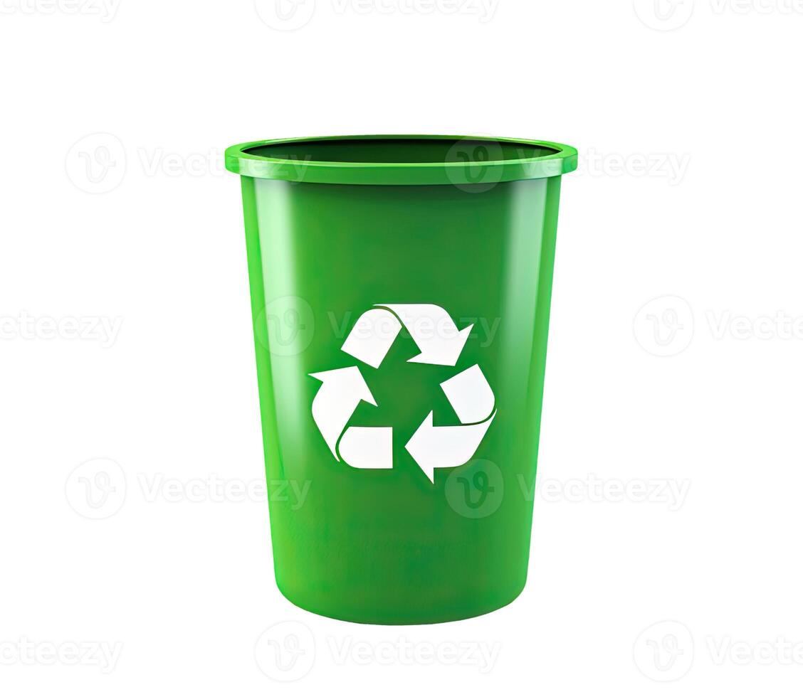 Green Recycling Bin, Isolated on White photo