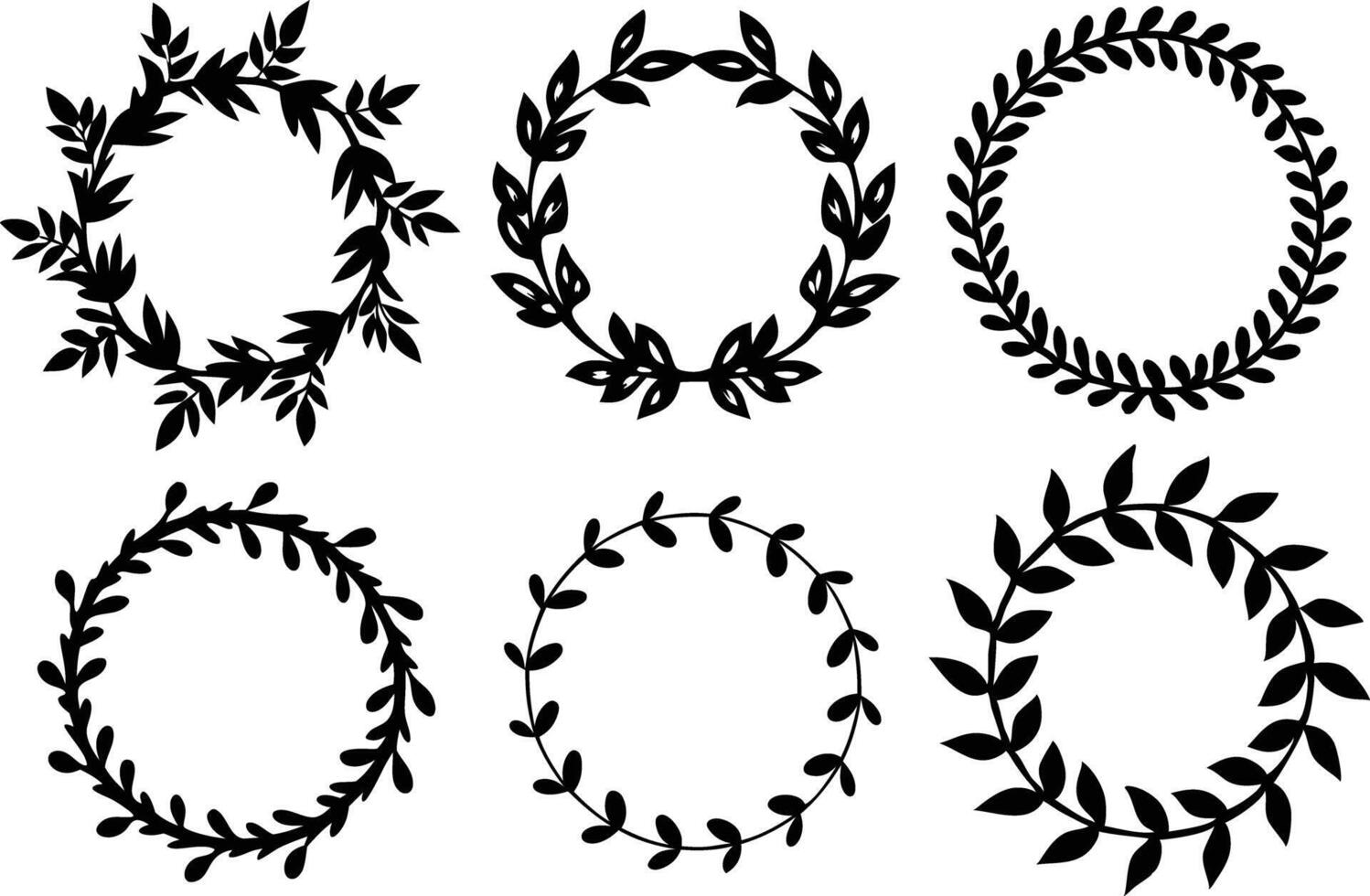 Hand drawn floral frame Leaf Wreath logo, wedding frame, invitation card template, on white background, vector