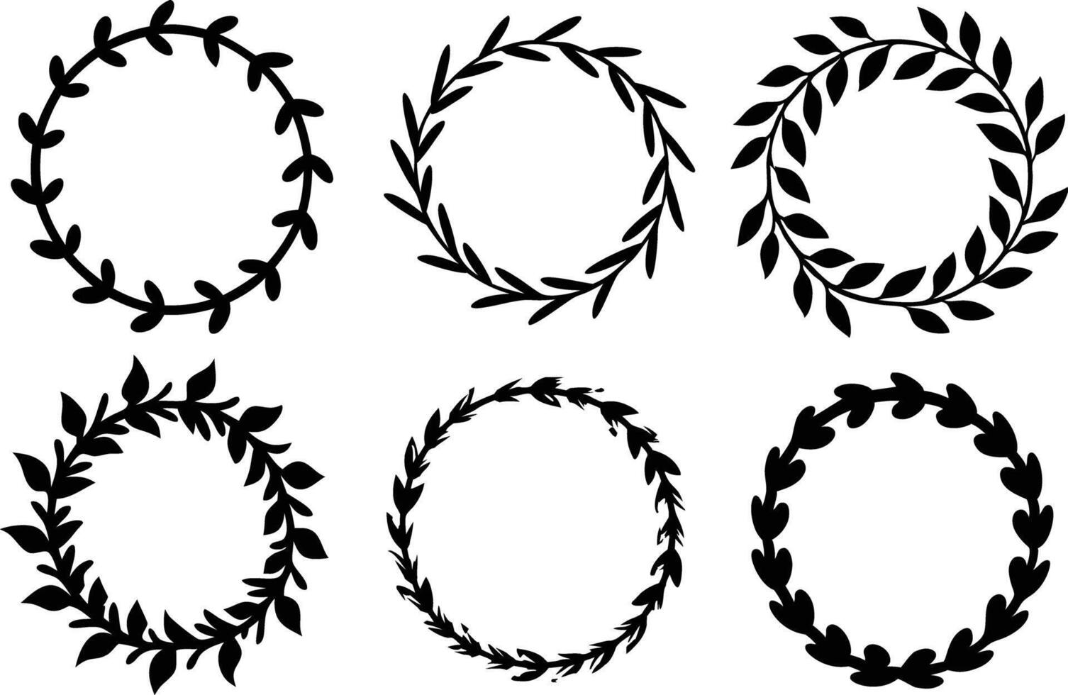 Hand drawn floral frame Leaf Wreath logo, wedding frame, invitation card template, on white background, vector
