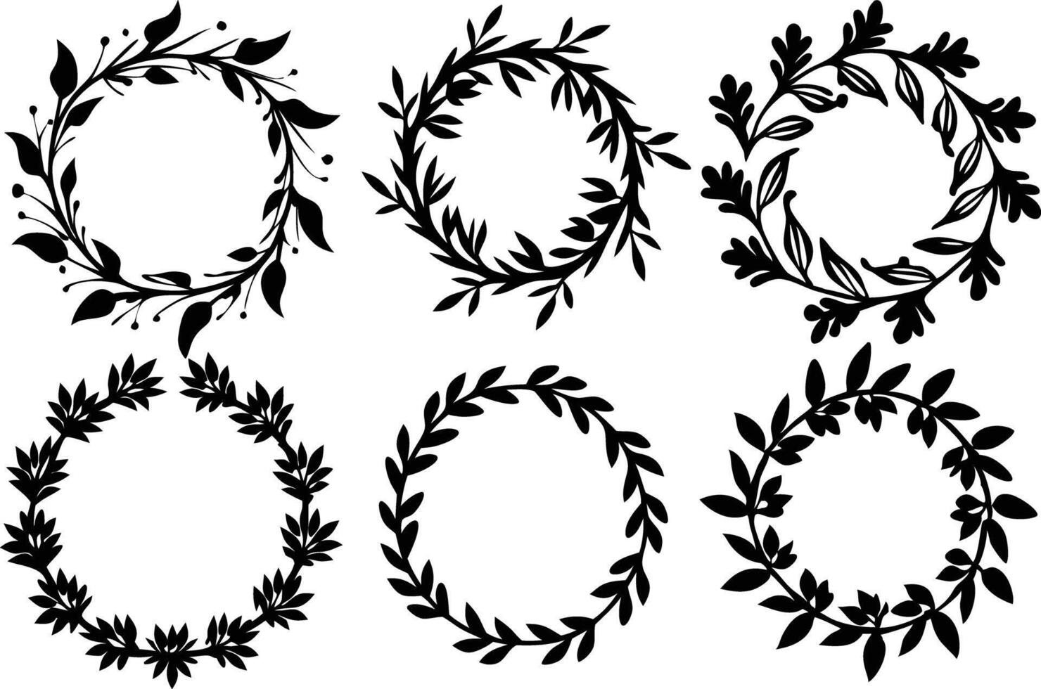 Hand drawn floral frame Leaf Wreath logo, wedding frame, invitation card template, on white background, vector