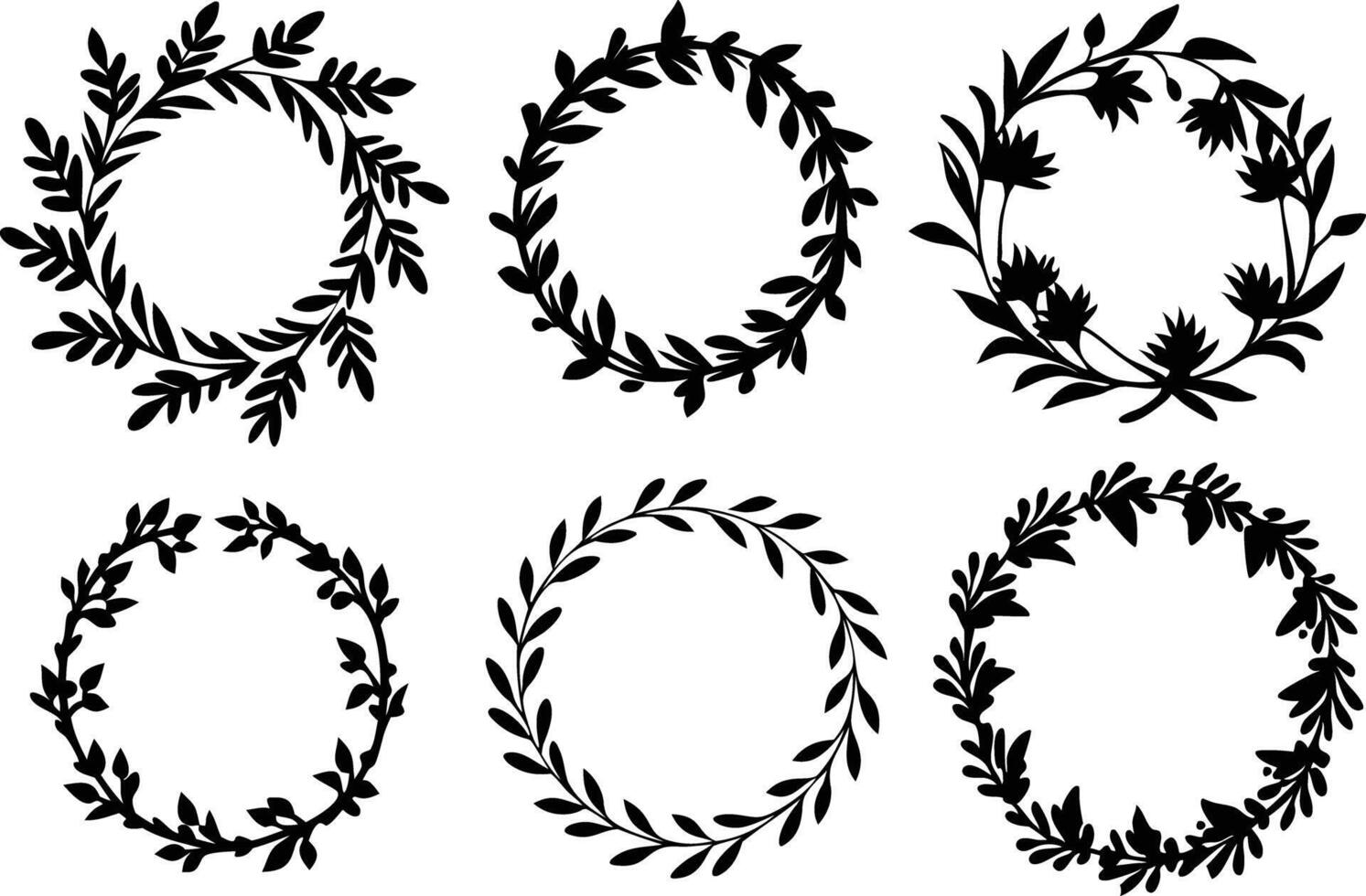 Hand drawn floral frame Leaf Wreath logo, wedding frame, invitation card template, on white background, vector