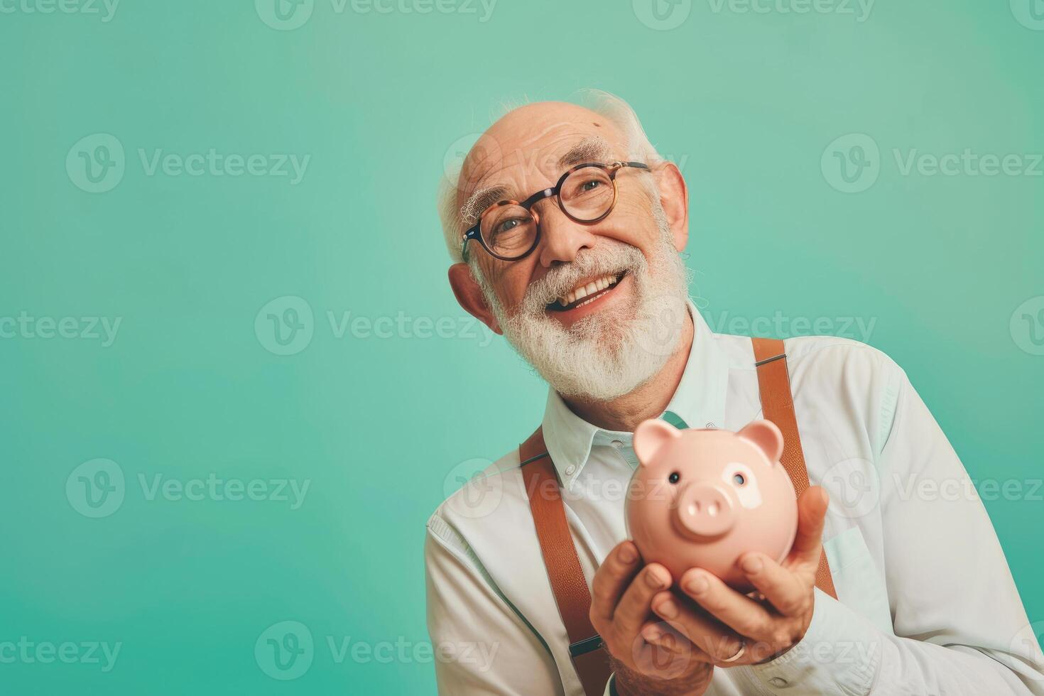 Old Man with Piggy Bank photo
