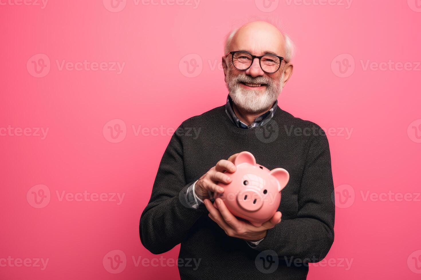 Old Man with Piggy Bank photo