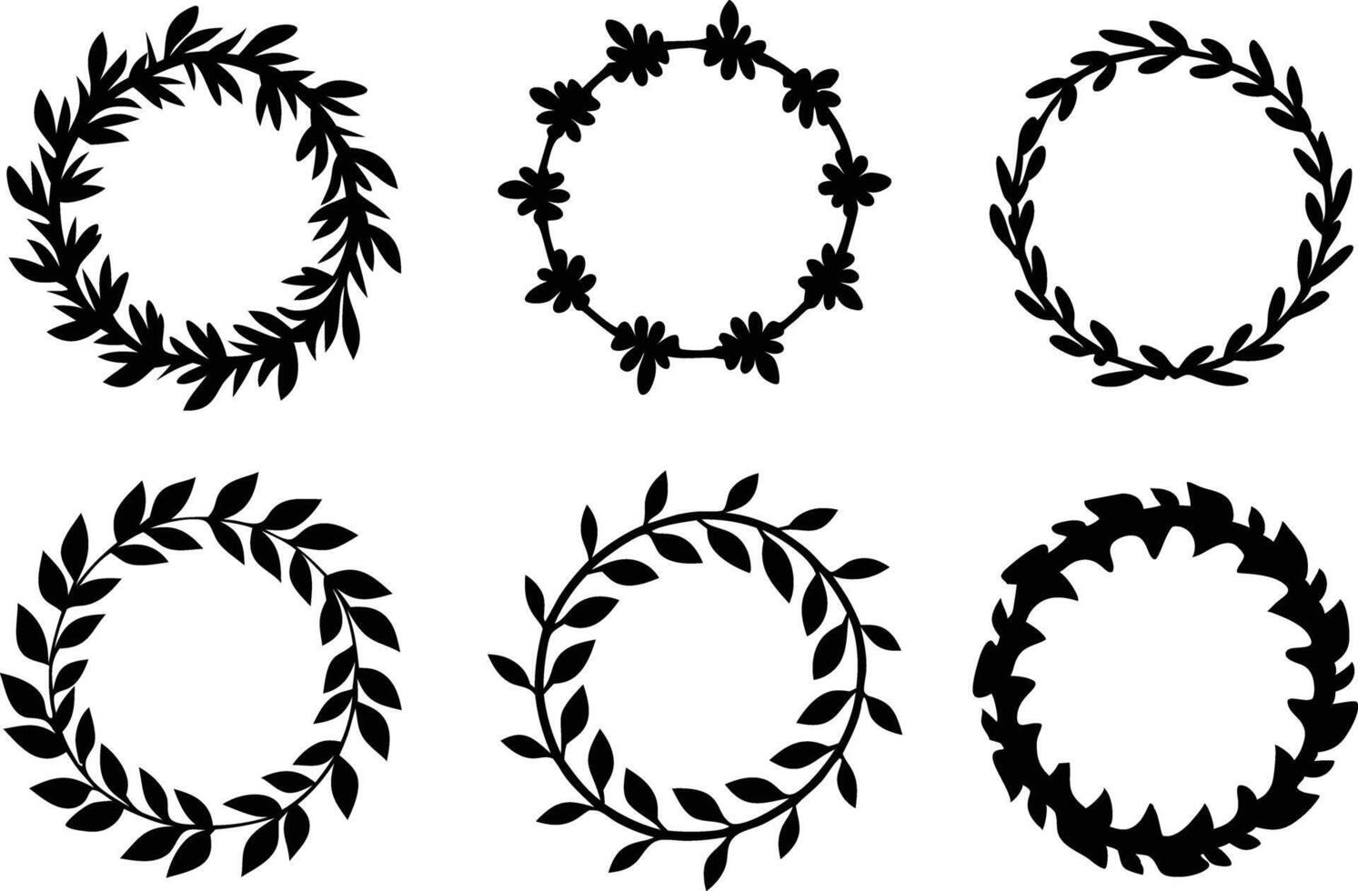 Hand drawn floral frame Leaf Wreath logo, wedding frame, invitation card template, on white background, vector