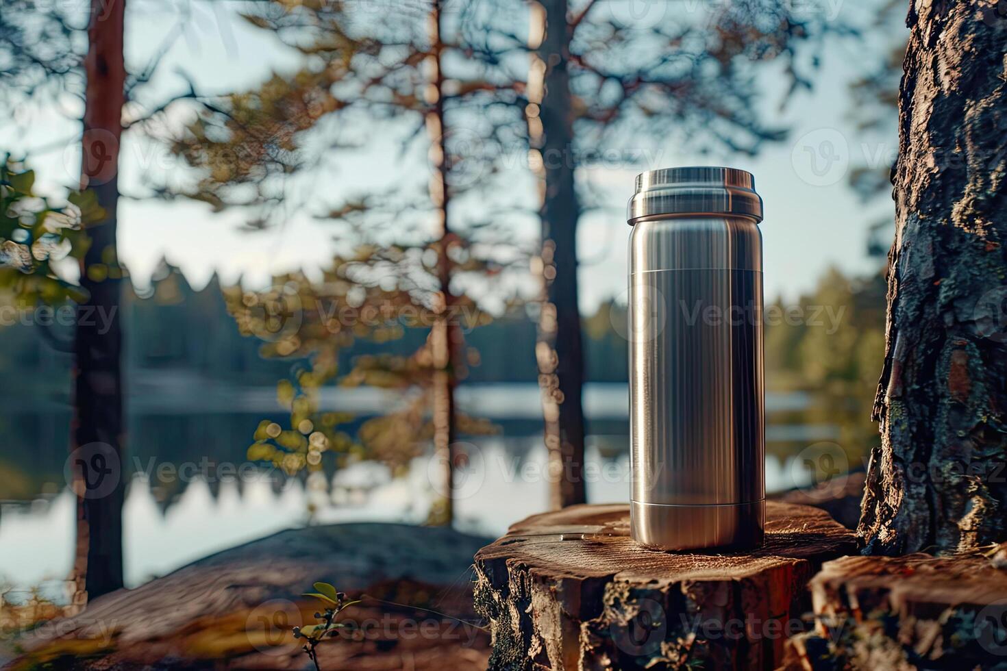 Touristic Thermos on a Stump photo