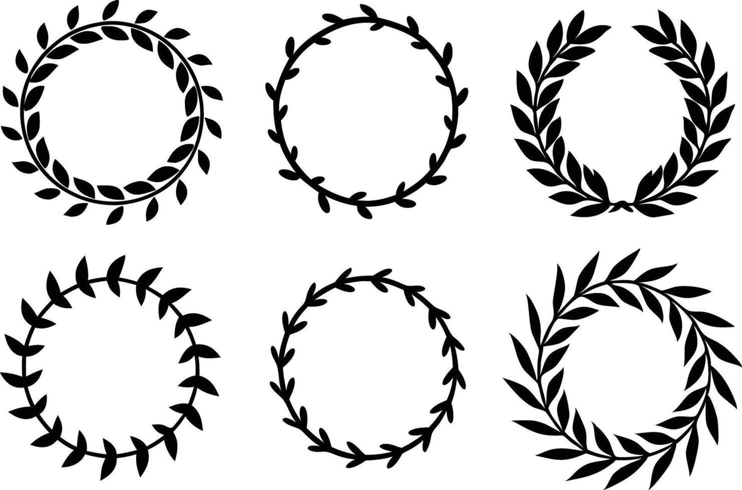 Hand drawn floral frame Leaf Wreath logo, wedding frame, invitation card template, on white background, vector