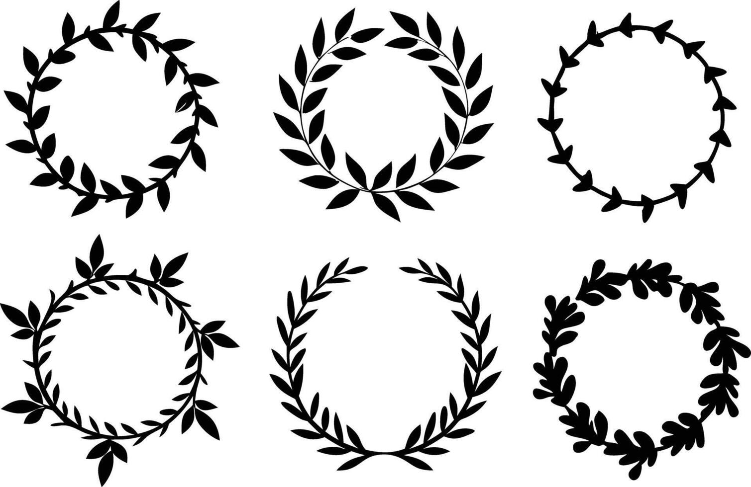 Hand drawn floral frame Leaf Wreath logo, wedding frame, invitation card template, on white background, vector