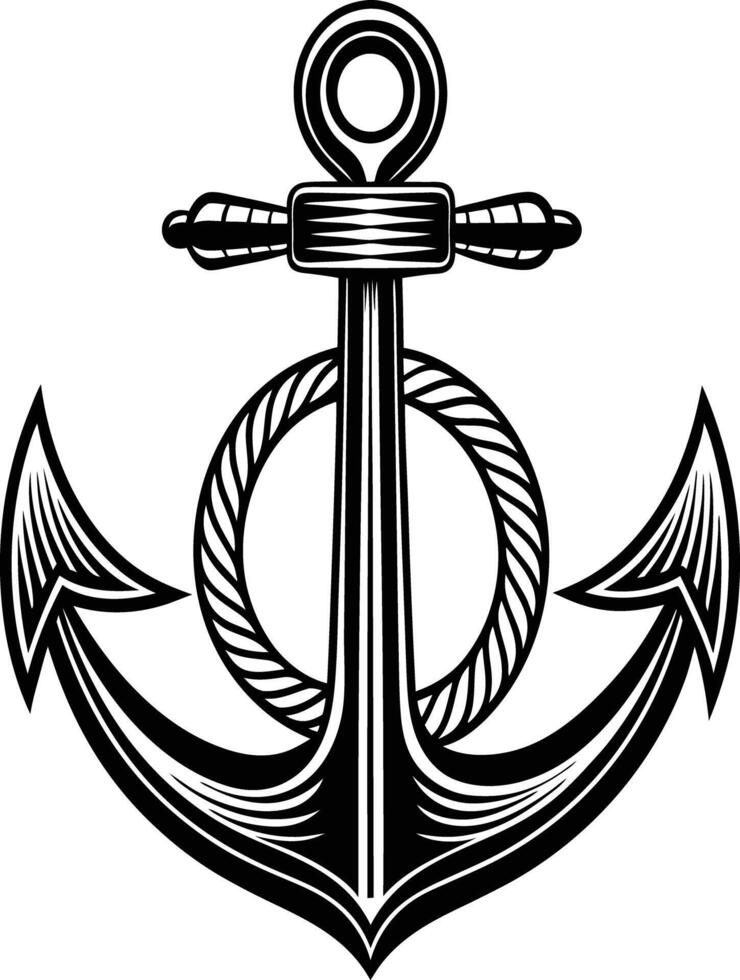 anchor with rope illustration black and white vector