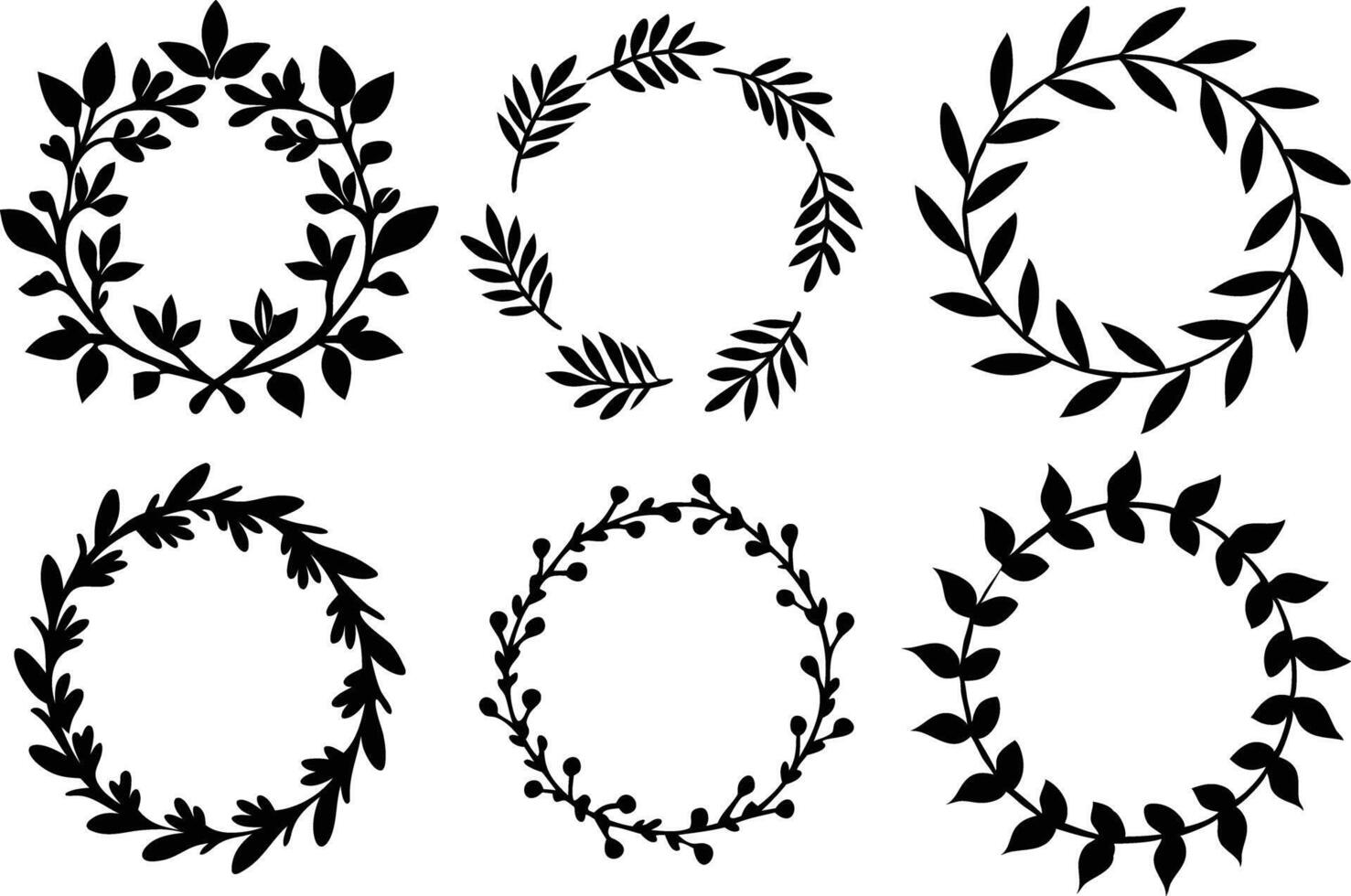 Hand drawn floral frame Leaf Wreath logo, wedding frame, invitation card template, on white background, vector
