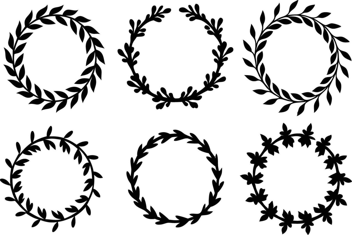 Hand drawn floral frame Leaf Wreath logo, wedding frame, invitation card template, on white background, vector